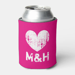 Personalised monogram neon pink wedding can cooler