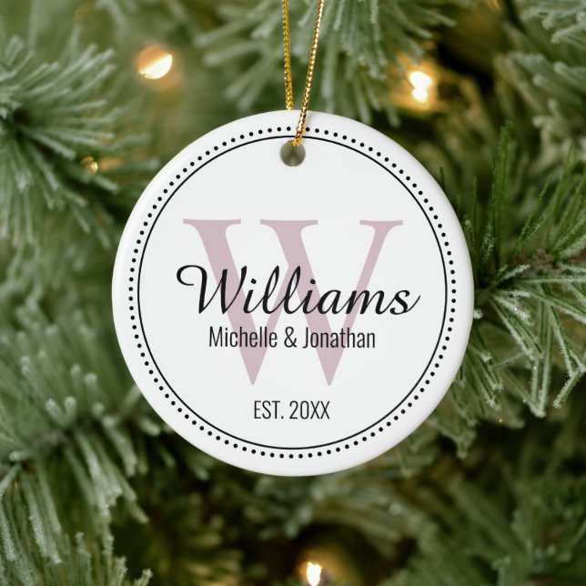 Personalised Monogram Newlywed Blush Pink Ceramic  Tree Decoration (Tree)