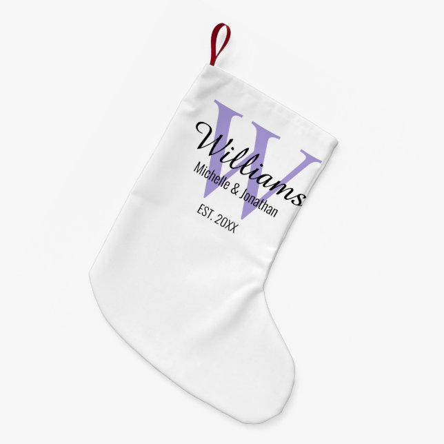 Personalised Monogram Newlywed Lavender Small Christmas Stocking (Front (Hanging))