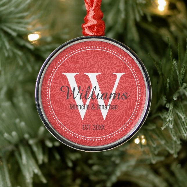 Personalised Monogram Newlywed Red Floral Metal Tree Decoration (Tree)
