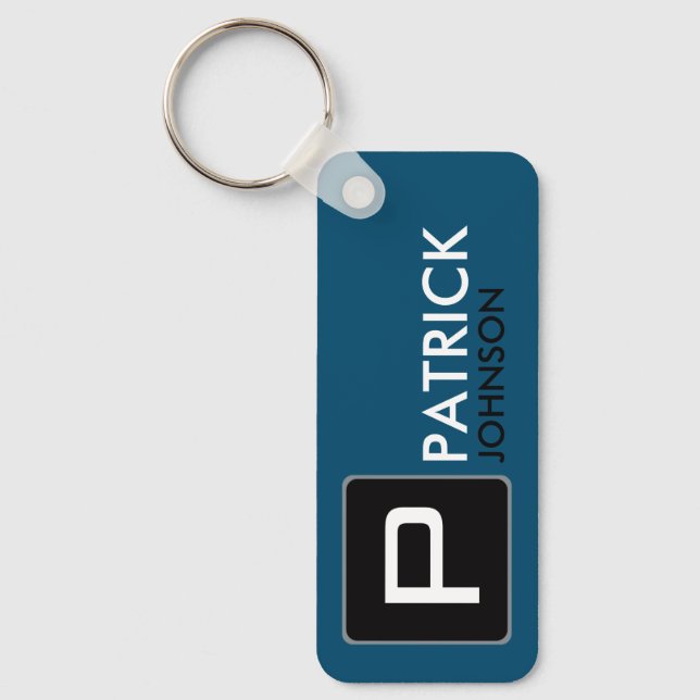 Personalised Monogram on Blue (editable colour) Key Ring (Front)