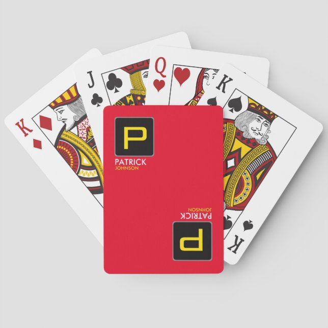 Personalised Monogram on Red  (editable colour)  Playing Cards (Back)