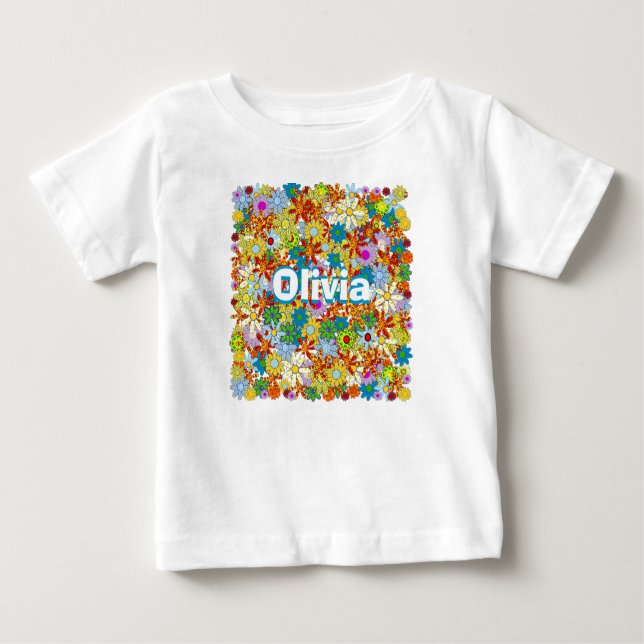 Personalised Monogram or Name Floral Pattern Baby T-Shirt (Front)
