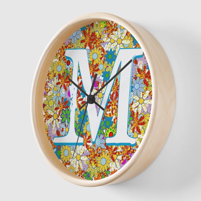 Personalised Monogram or Name Floral Pattern Clock (Angle)