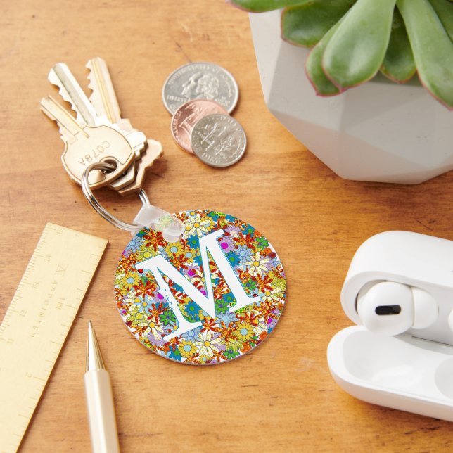 Personalised Monogram or Name Floral Pattern Key Ring (Desk)