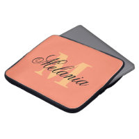 Personalised monogram orange colour laptop sleeve