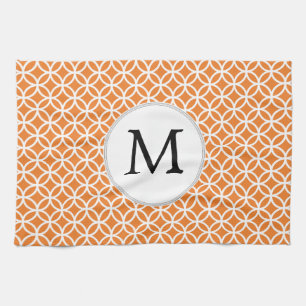 Personalised Monogram Orange double rings pattern Tea Towel