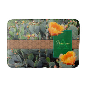 Personalised Monogram Orange Prickly Pear Cactus 2 Bath Mat