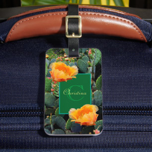 Personalised Monogram Orange Prickly Pear Cactus Luggage Tag