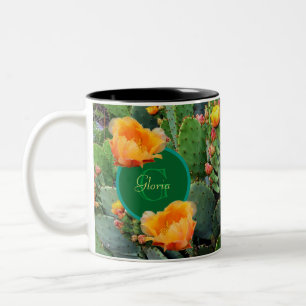 Personalised Monogram Orange Prickly Pear Cactus Two-Tone Coffee Mug