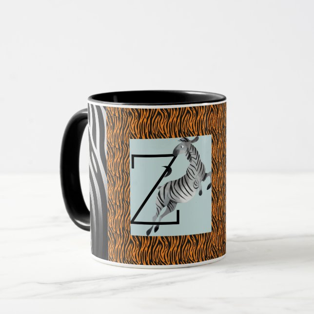 Personalised Monogram orange Zebra Stripes pattern Mug (Front Left)