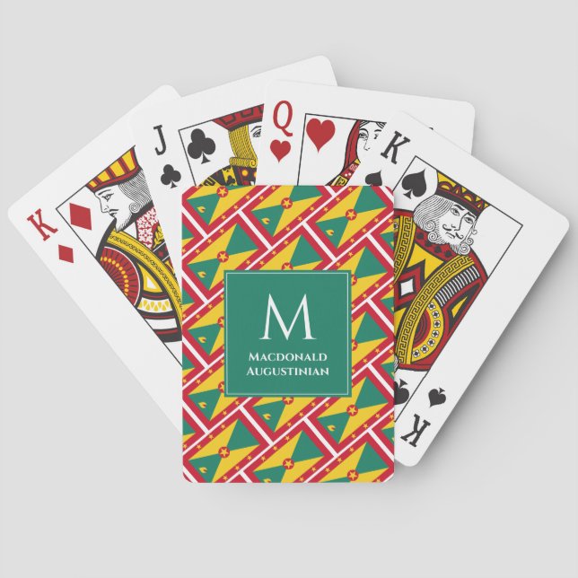 Personalised Monogram Patriotic GRENADA FLAG Playing Cards (Back)