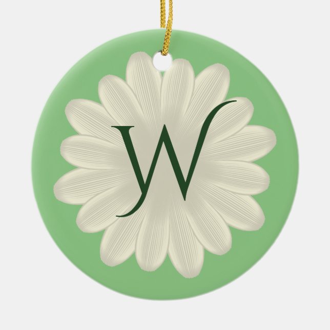 Personalised Monogram Photo Floral Daisy Ceramic Tree Decoration (Front)