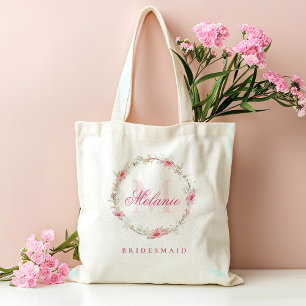 Personalised Monogram Pink Flowers Tote Bag