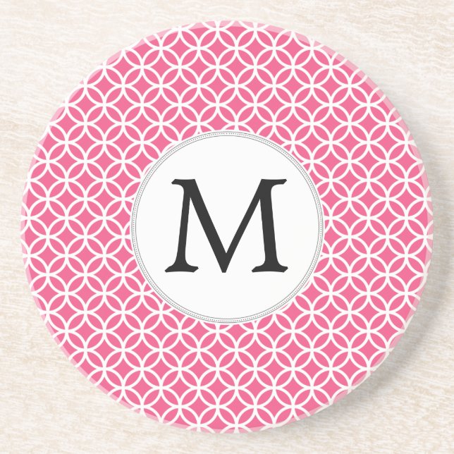 Personalised Monogram Pink rings pattern Coaster (Front)