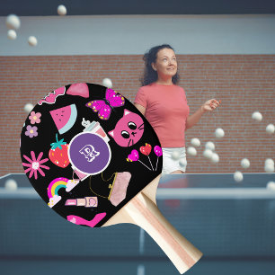 Personalised monogram Pinky Girly Colourful  Ping Pong Paddle