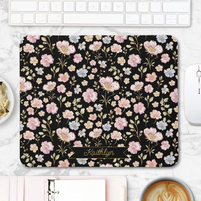 Personalised Monogram Pretty Vintage Floral Mouse Pad (In situ)