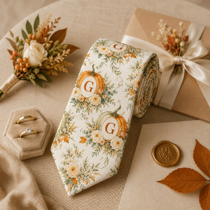 Personalised Monogram Pumpkin Floral Wedding Tie