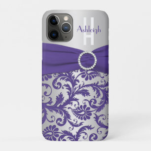 Personalised Monogram  Purple and Silver Damask Case-Mate iPhone Case