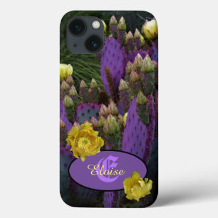Personalised Monogram Purple Cactus Yellow Flowers iPhone 13 Case