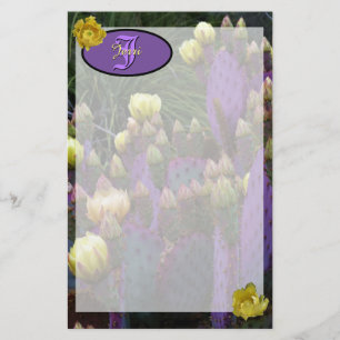 Personalised Monogram Purple Cactus Yellow Flowers Stationery