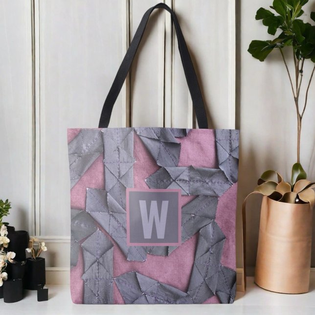Personalised monogram purple geometric abstract  tote bag (Creator Uploaded)