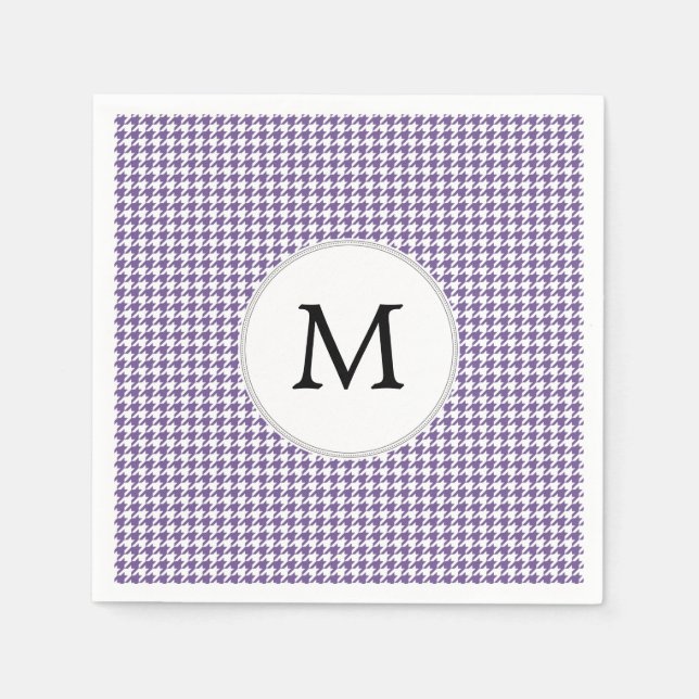 Personalised Monogram Purple Houndstooth Pattern Napkin (Front)