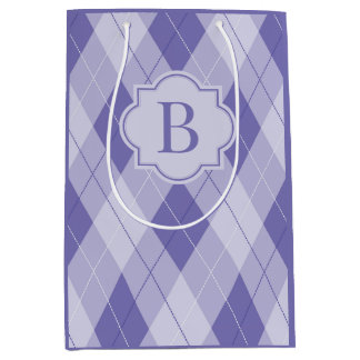 Personalised Monogram Purple Lilac Argyle Medium Gift Bag
