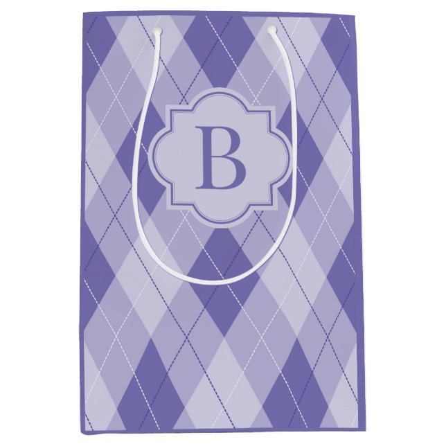 Personalised Monogram Purple Lilac Argyle Medium Gift Bag (Front)