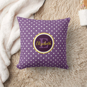 Personalised Monogram Purple Polka Dots Cushion
