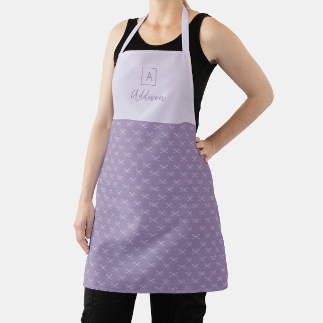 Personalised Monogram Purple Simple Bow Apron (Insitu)