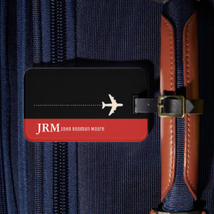 Personalised monogram red / aeroplane travel luggage tag