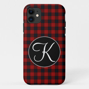 Personalised Monogram Red and Black Buffalo Plaid Case-Mate iPhone Case