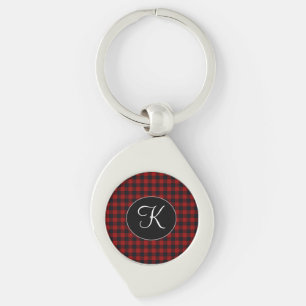 Personalised Monogram Red and Black Buffalo Plaid Key Ring