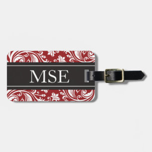 Personalised Monogram Red Black Damask Pattern Luggage Tag