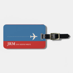 personalised monogram red & blue / aeroplane trave luggage tag