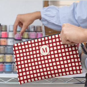 Personalised Monogram Red Gingham Feminine Makeup Accessory Pouch