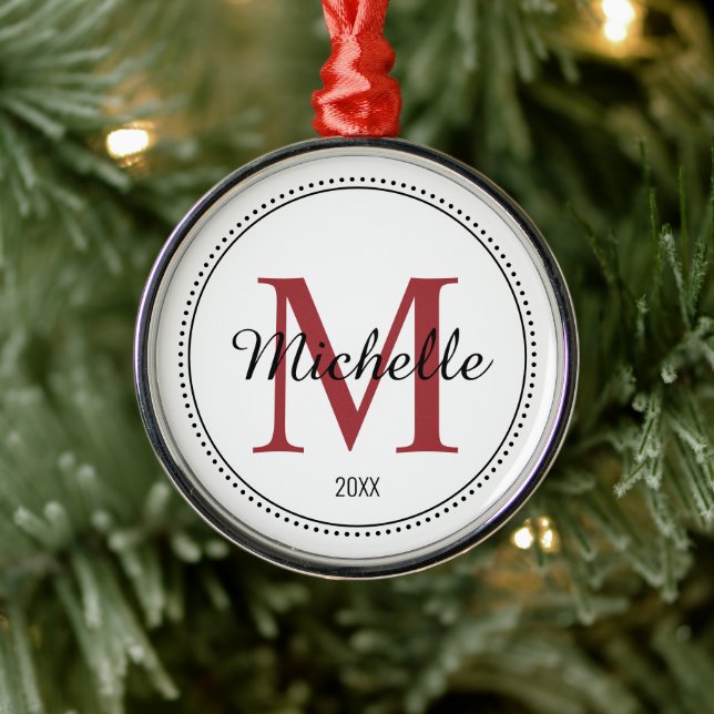 Personalised Monogram Red Metal Tree Decoration (Tree)
