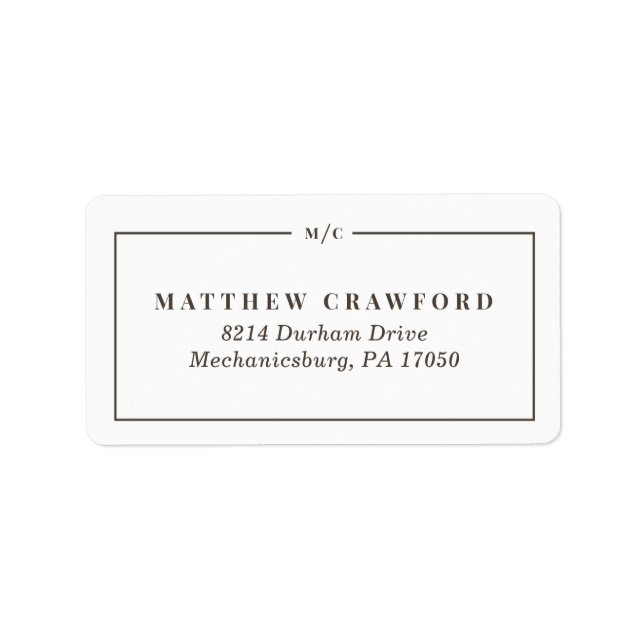 Personalised Monogram Return Address Labels in Bro (Front)