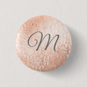 Personalised Monogram Rose Gold Damask 3 Cm Round Badge