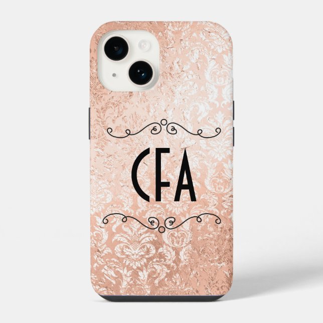 Personalised Monogram Rose Gold Damask iPhone Case (Back)