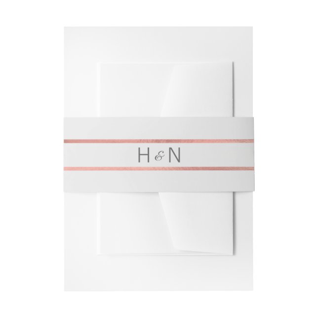 Personalised Monogram Rose Gold Foil Grey Wedding Invitation Belly Band (Front Example)