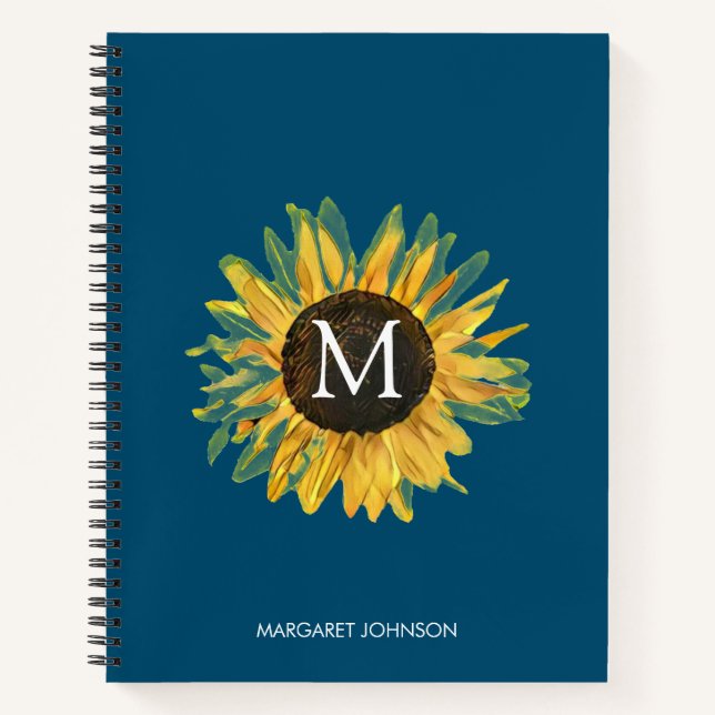 Personalised Monogram Rustic Sunflower Notebook (Front)