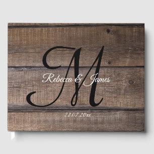 Personalised Monogram Rustic Wood Script Wedding Guest Book