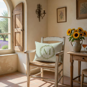 Personalised Monogram Sage Green Stripes & Olives Decorative Cushion