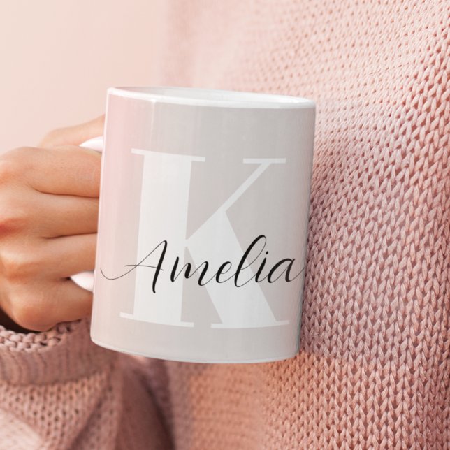 Personalised Monogram Script Boho Taupe Coffee Mug (Creator Uploaded)