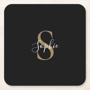 Personalised Monogram Script Elegant Customised Square Paper Coaster