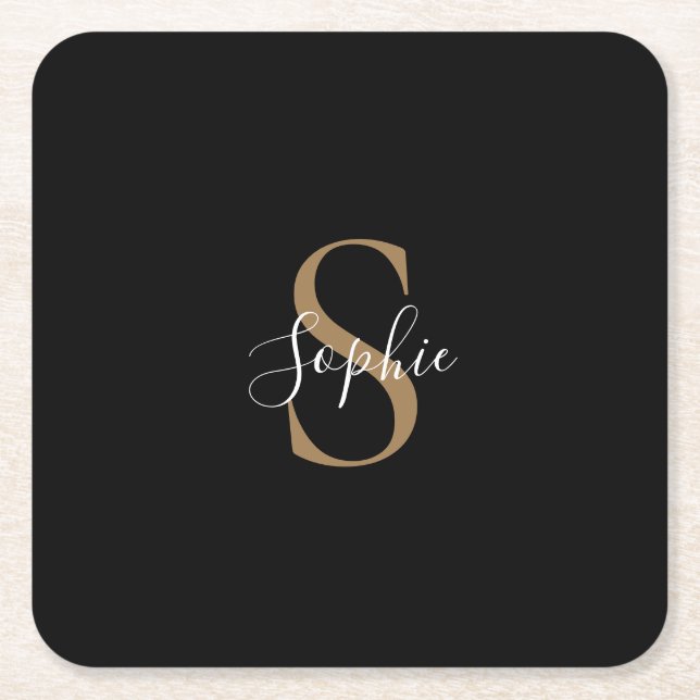 Personalised Monogram Script Elegant Customised  Square Paper Coaster (Front)