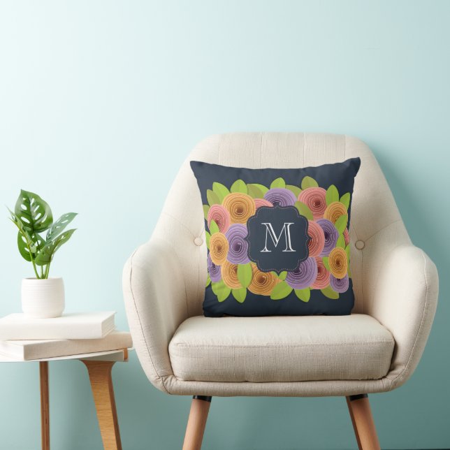 Personalised Monogram Script Modern Floral Cushion (Chair)