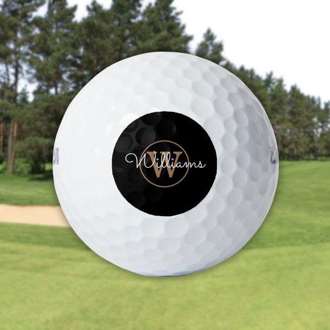 Personalised Monogram Script Name Black And Gold Golf Balls (Personalized Monogram Script Name Black And Gold Golf Balls)